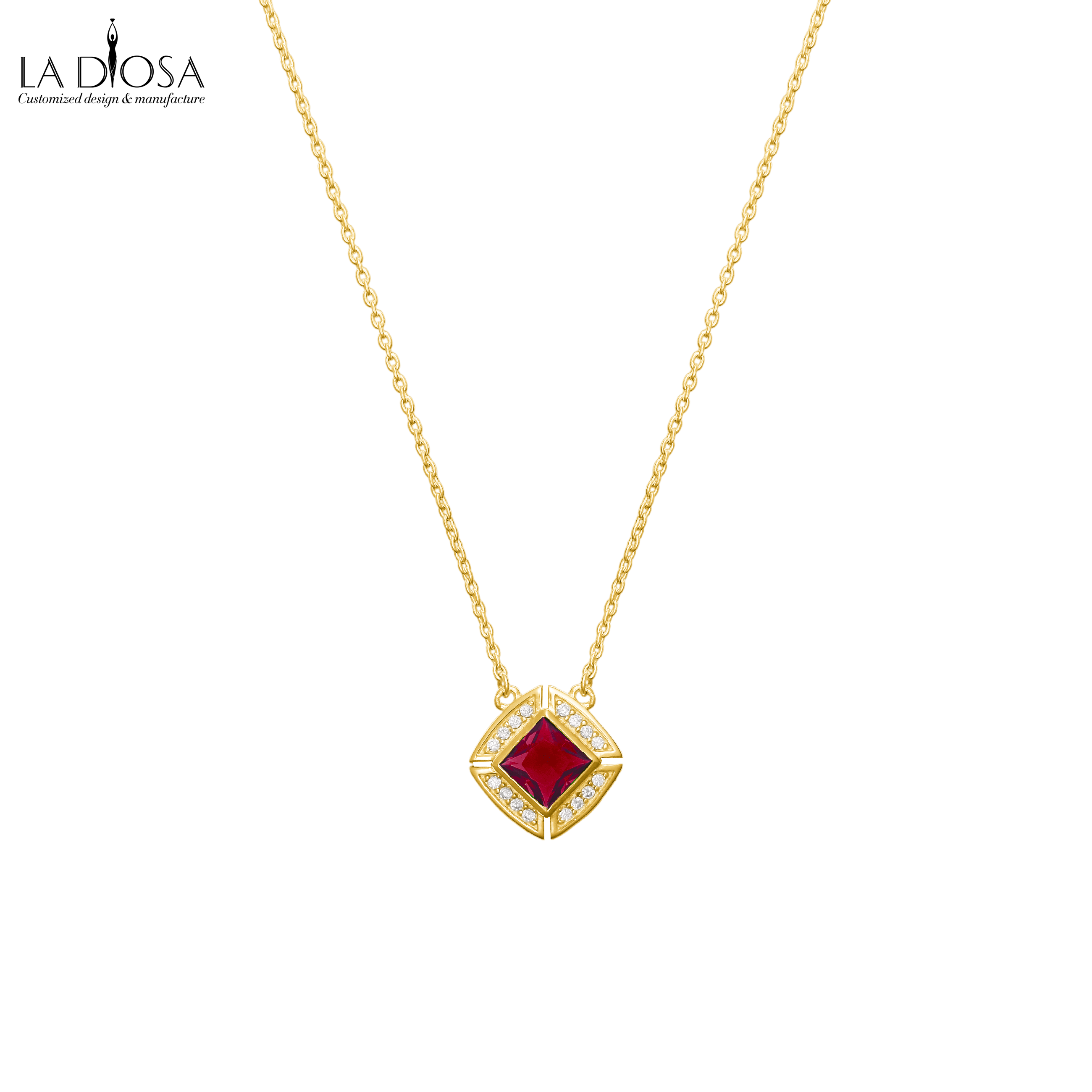 18k Gold Ruby Square Zircon Necklace - ladiosa