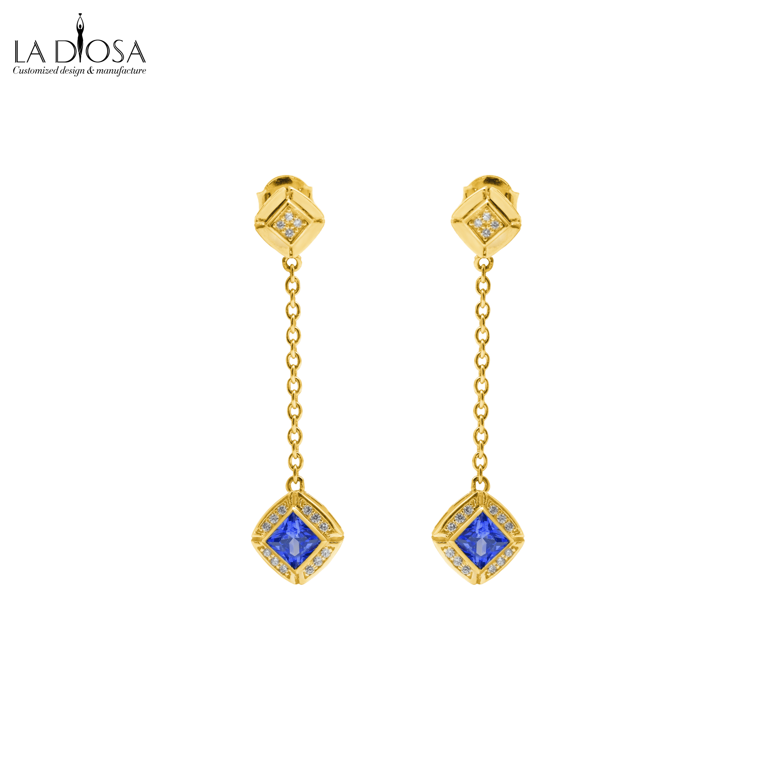 18K Gold Sapphire Square Earrings - ladiosa
