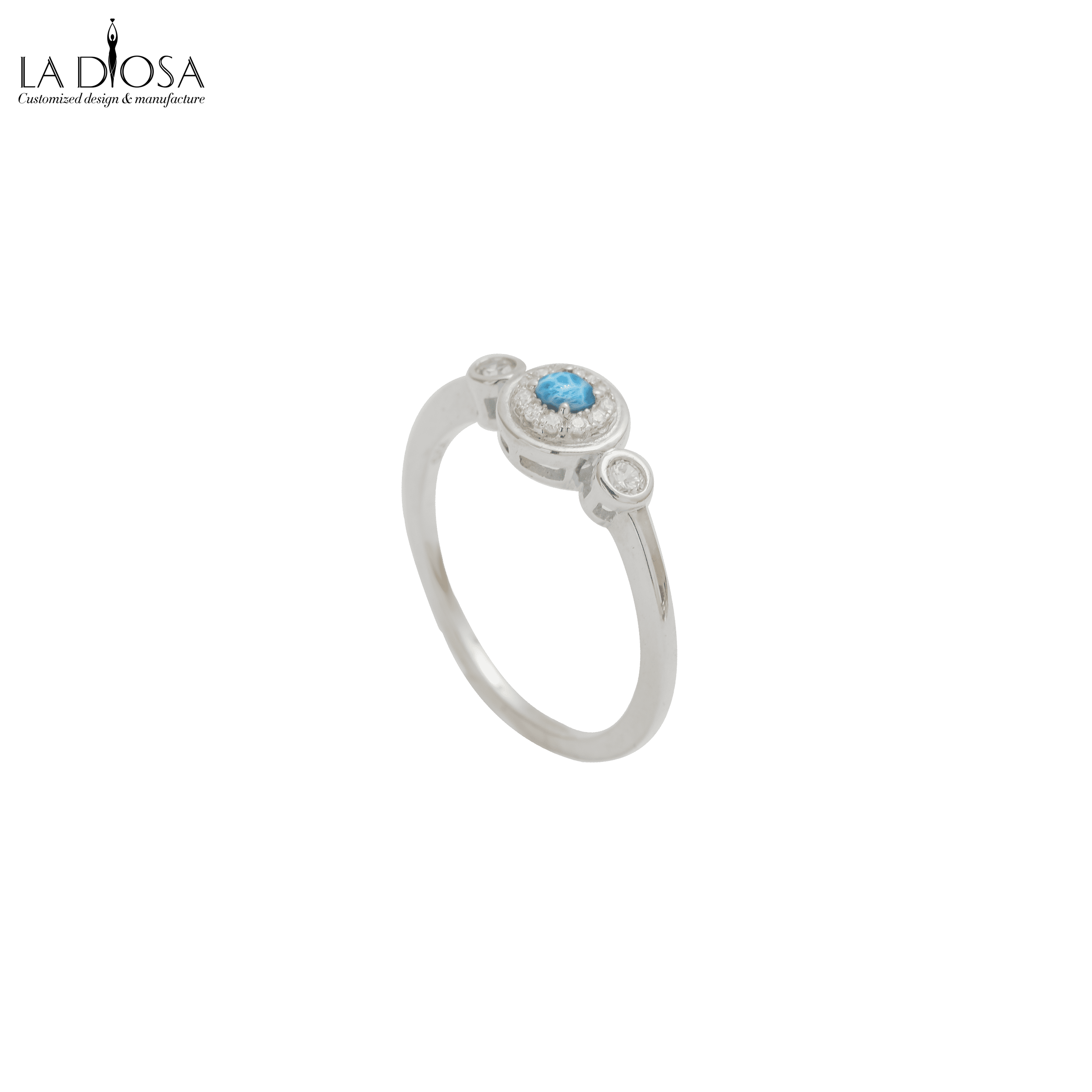 Larimar Three Round Zircon Ring - ladiosa