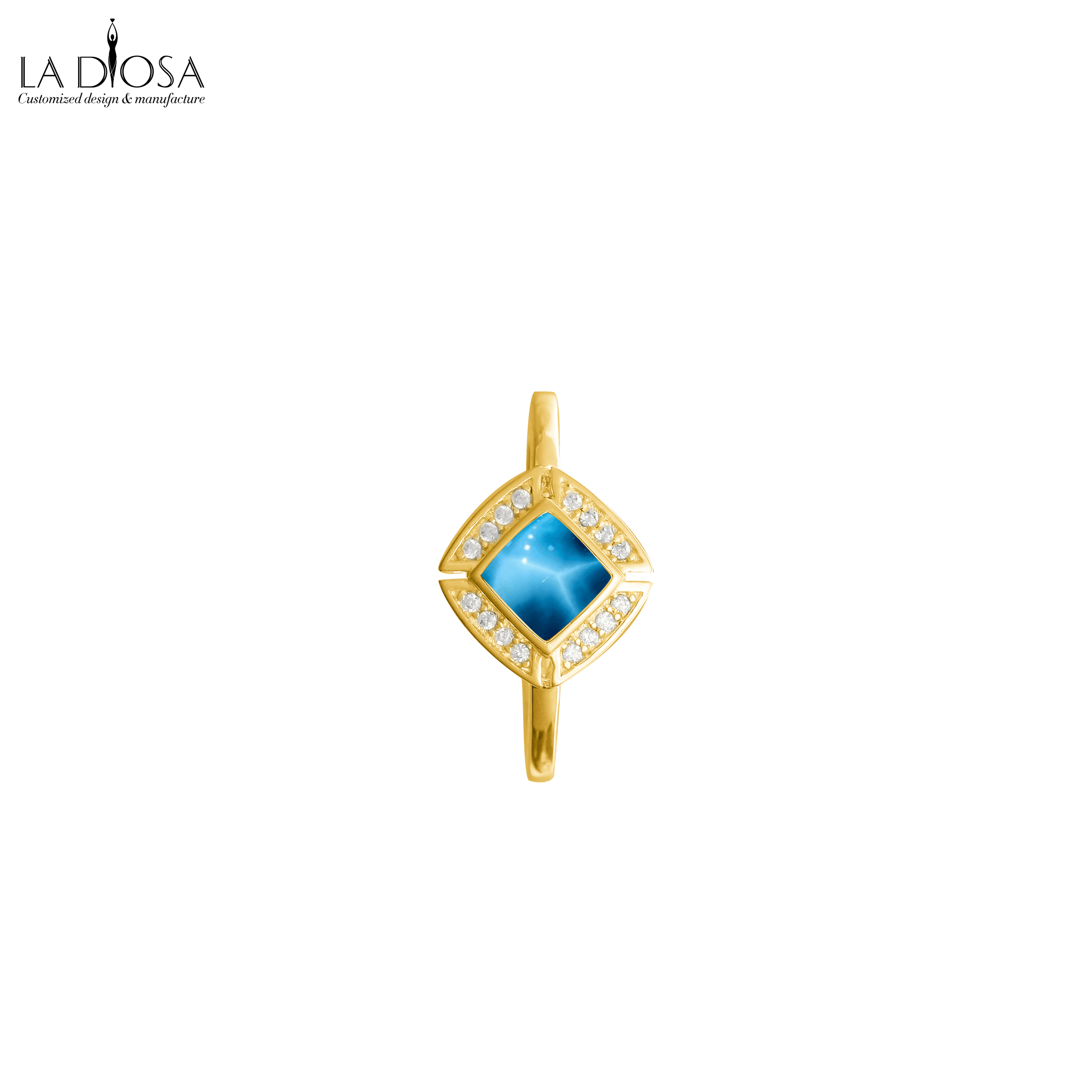 S925 with 18K Gold plated Square Larimar Ring - ladiosa