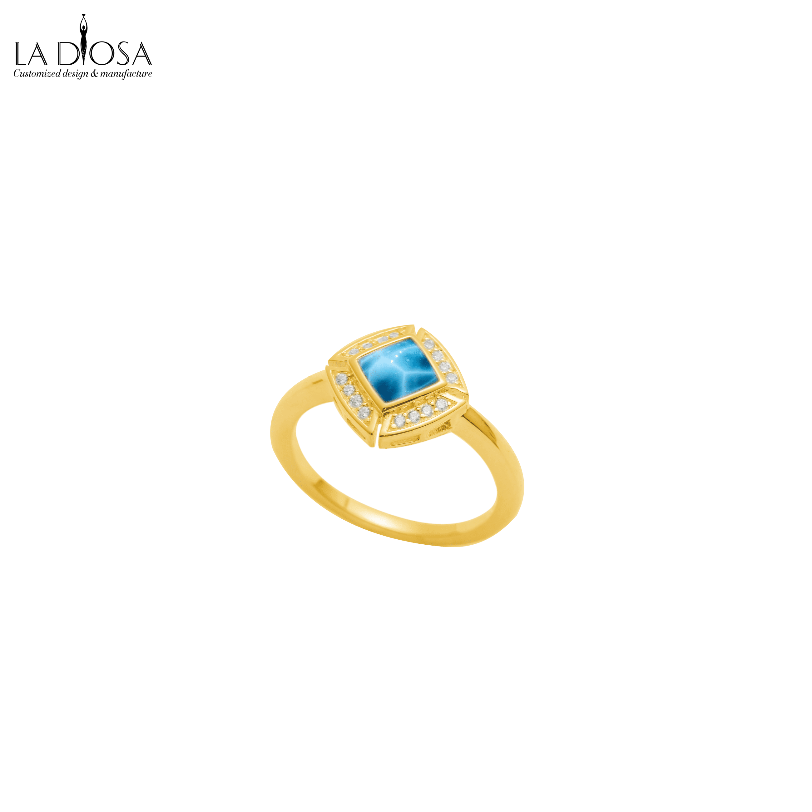 S925 with 18K Gold plated Square Larimar Ring - ladiosa