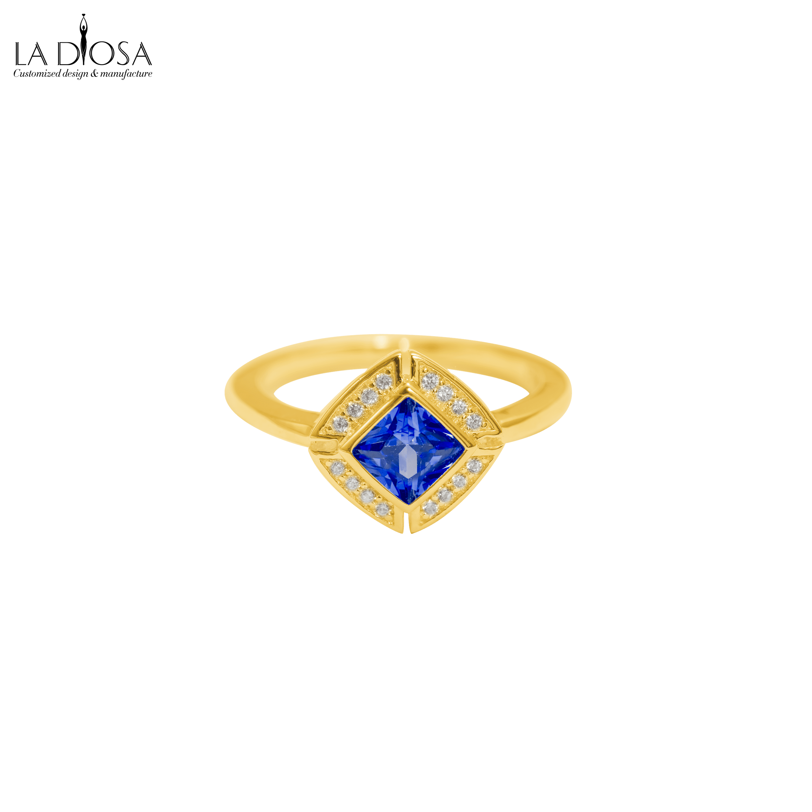 S925 with 18K Gold plated Square Sapphire Ring - ladiosa