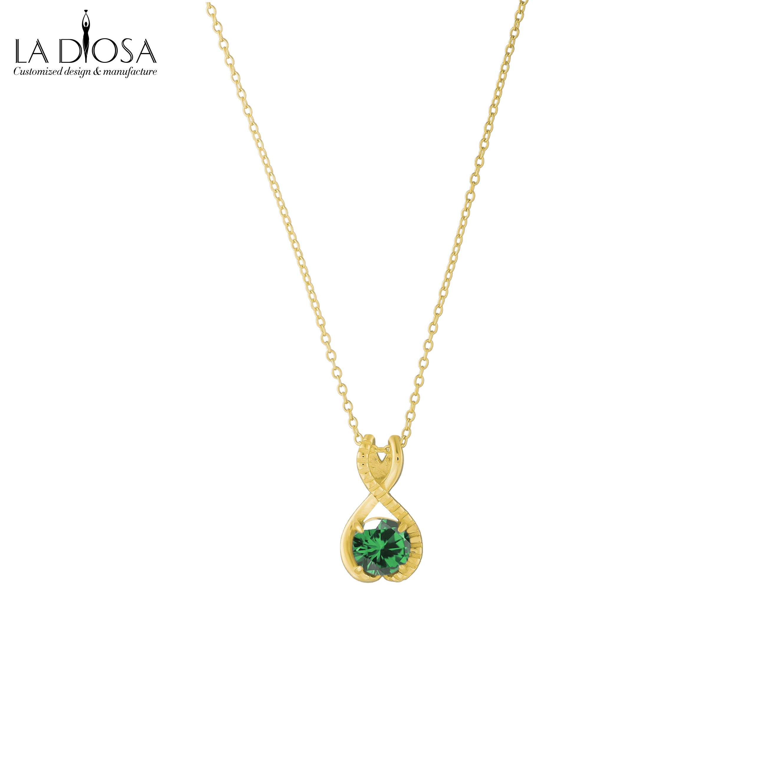 18k Gold Natural Emerald Twist Weaving Necklace Ladiosa 1332